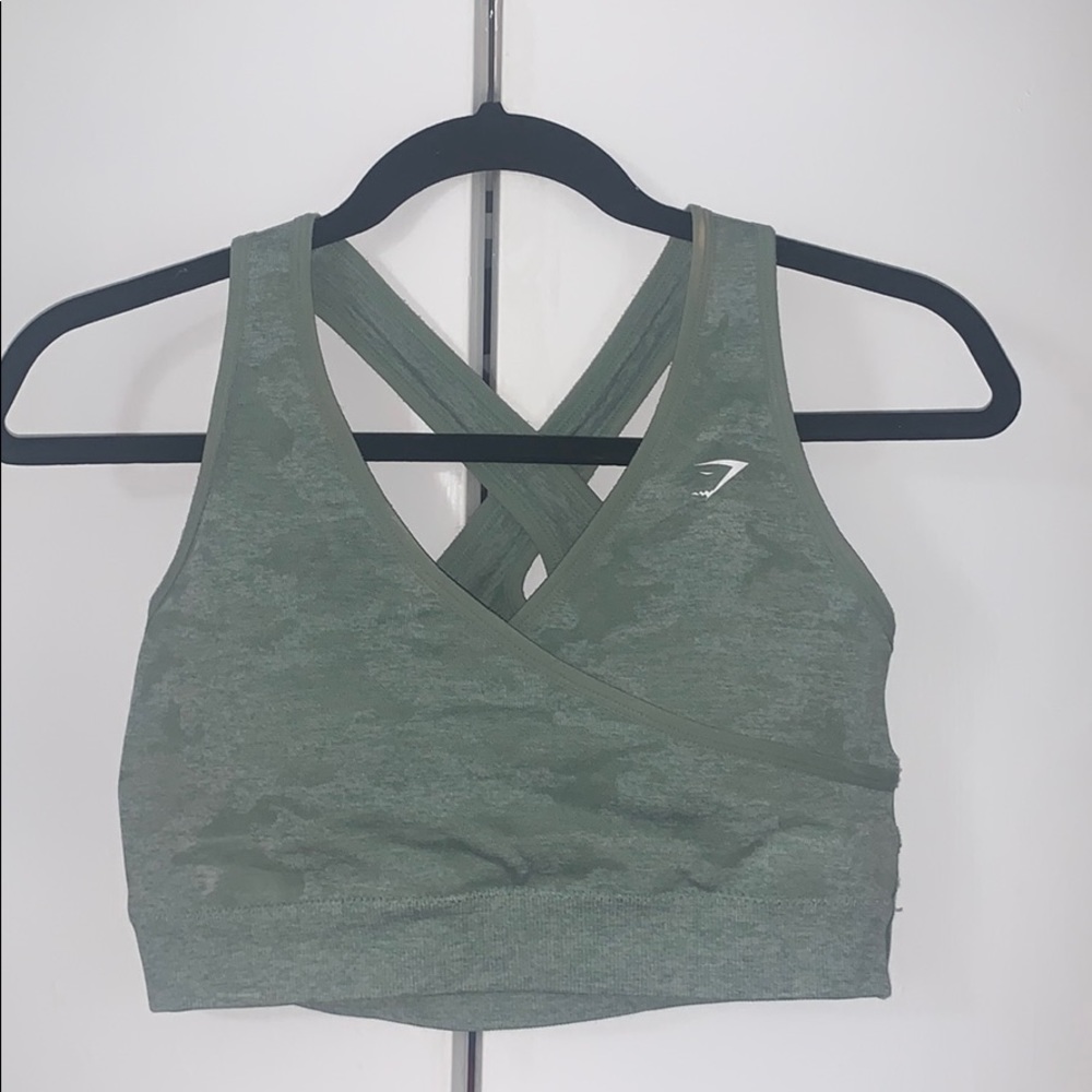 Gymshark Camo Sports Bra Sage Green